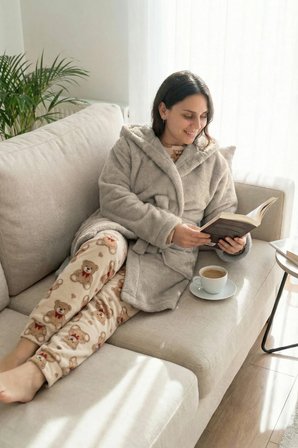 Kapüşonlu Wellsoft Sabahlık & Peluş Bornoz - Yumuşak, Polar Unisex Sabahlık-Gri