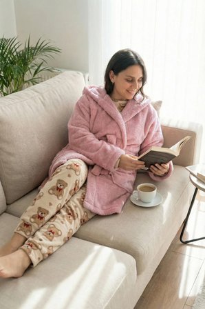 Kapüşonlu Wellsoft Sabahlık & Peluş Bornoz - Yumuşak, Polar Unisex Sabahlık-Pudra