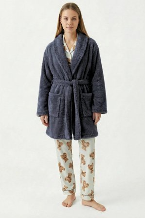 Şal Yaka Wellsoft Sabahlık & Peluş Bornoz-Yumuşak, Polar Unisex Sabahlık-Antrasit