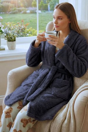 Şal Yaka Wellsoft Sabahlık & Peluş Bornoz-Yumuşak, Polar Unisex Sabahlık-Antrasit
