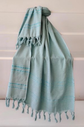 Sevim Mint Yeşili Çizgili Pamuk Havlu Peştemal - Yumuşak Ve Hızlı Kuruyan - 90x170 Cm