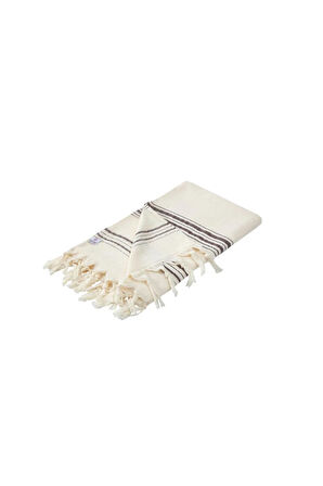 Krem Çizgili Havlu Peştemal 90x170 - %100 Pamuk & Yumuşak