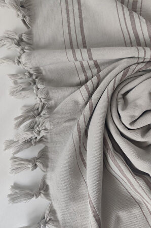 Sevim Çizgili Havlu Peştemal 90x170cm - Yumuşak Plaj Havlusu- %100 Pamuk Açık Gri