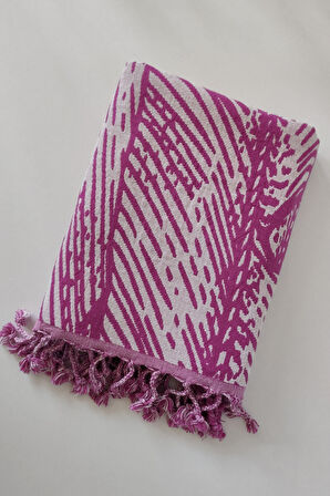 Sevim Jakarlı Müslin Peştemal-Yaprak Desen-90x170 cm-Fuşya