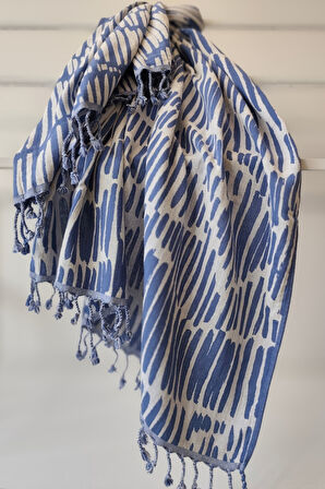 Sevim %100 Pamuk Çift Kat Müslin Peştemal - Jakarlı Plaj Havlusu- 90x170 Cm-İndigo