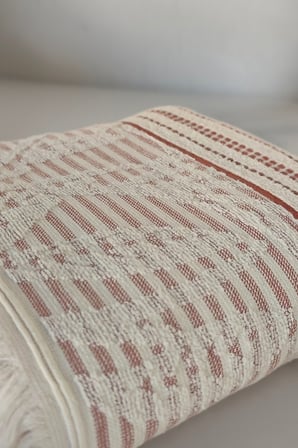 %100 Pamuk, Yaprak Jakarlı, Saçaklı Peştamal Plaj ve Banyo Havlusu 90x170 cm - Kiremit