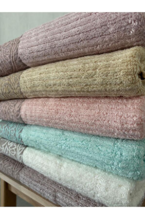Püsküllü Bambu Banyo Havlusu - Lila Renk Ekstra Yumuşak Havlu - 70x140 cm - Kabartma Bordürlü
