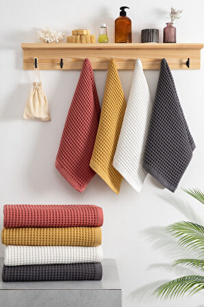 2'li Set Waffle Banyo Havlusu - Yumuşak ve Yüksek Su Emici- %100 Pamuk & Petekli - Kiremit Renk