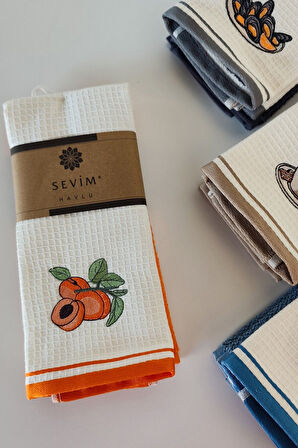 Sevim 2’li Mutfak Havlusu –%100 Pamuk - Kayısı Nakışlı - 40x60 cm- Turuncu