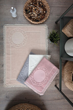 Püskül Dantelli Ayak Havlusu 50x70 cm  -2 adet-Bej