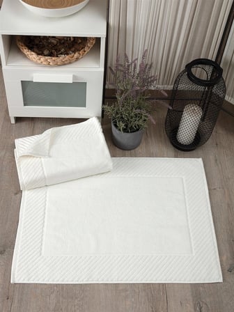 2'li Diyagonal Çizgili Ayak Havlusu Seti - %100 Pamuk Havlu Takımı - 50x70 cm - Krem