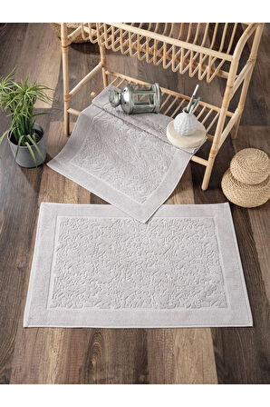 %100 Pamuklu 2'li Set Ayak Havlusu - Yumuşak & Kalın - Gri & Damask Desenli Havlu Takımı - 50x70 Cm