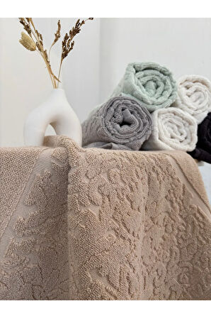 %100 Pamuklu 2'li Set Ayak Havlusu - Yumuşak & Kalın - Gri & Damask Desenli Havlu Takımı - 50x70 Cm
