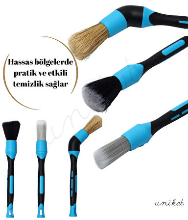 3'lü Premium Mavi Detay Temizlik Fırçası Değiştirilebilir Başlık Set
