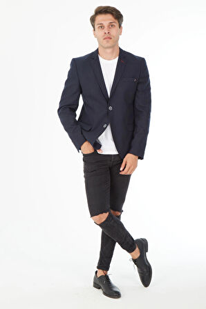 Sposo 5100 Dar Kalıp İki Düğme Lacivert Erkek Blazer Ceket