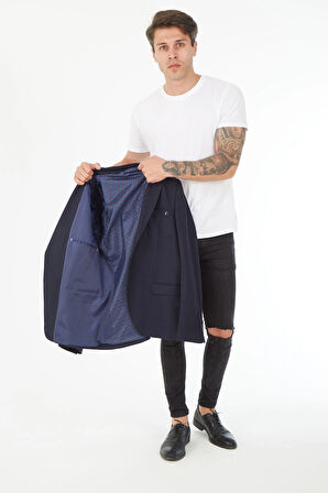 Sposo 5100 Dar Kalıp İki Düğme Lacivert Erkek Blazer Ceket