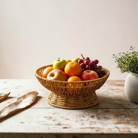 25 cm  Rattan Servis Çanağı - Hasır Görünümlü Dekoratif Meyve, Ekmek ve Sunum Kasesi