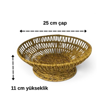 25 cm  Rattan Servis Çanağı - Hasır Görünümlü Dekoratif Meyve, Ekmek ve Sunum Kasesi