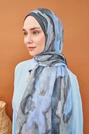 Riva Şal Tencel Cloud Mavi Gri