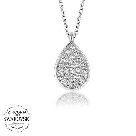 Özel Kutu ve Gümüş Bezi İle Swarovski Taşlı Gümüş Damla Bayan Kolye