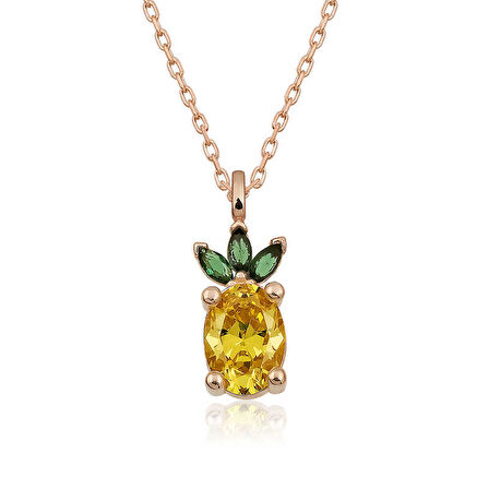 Özel Kutu ve Gümüş Bezi İle ​Gümüş Rose Ananas Figür Meyve Kolye