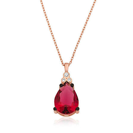 Özel Kutu ve Gümüş Bezi İle Gümüş Kırmızı Topaz Damla Kolye