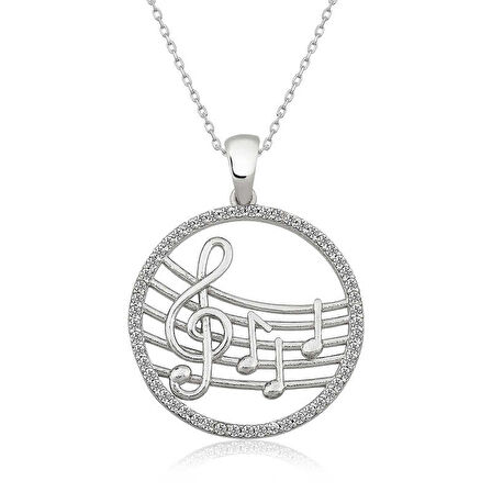 Özel Kutu ve Gümüş Bezi İle Gümüş Müzik Temalı Bayan Kolye