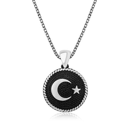 Özel Kutu ve Gümüş Bezi İle Gümüş Ay Yıldız Erkek Kolye