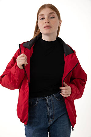 Kadın Su Yeşili Kapüşonlu Su ve Rüzgar Geçirmez Cepli Astarlı Oversize Mevsimlik Yağmurluk