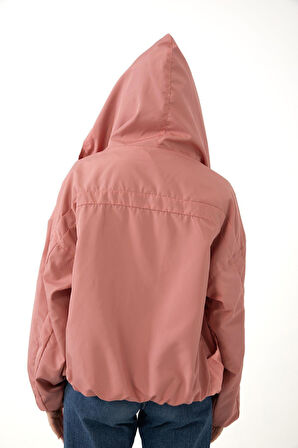 Kadın Su Yeşili Kapüşonlu Su ve Rüzgar Geçirmez Cepli Astarlı Oversize Mevsimlik Yağmurluk