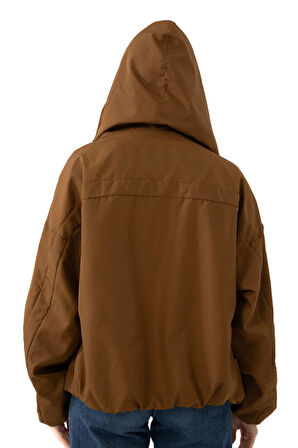 Kadın Su Yeşili Kapüşonlu Su ve Rüzgar Geçirmez Cepli Astarlı Oversize Mevsimlik Yağmurluk