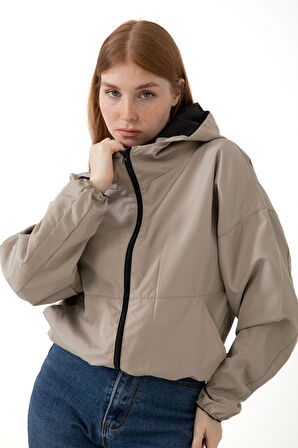 Kadın Su Yeşili Kapüşonlu Su ve Rüzgar Geçirmez Cepli Astarlı Oversize Mevsimlik Yağmurluk