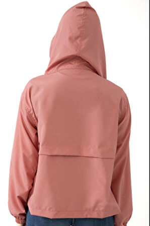 Kadın Taba Su Geçirmez Ve Rüzgara Dayanıklı Kapüşonlu Cepli Çıt Çıtlı Mevsimlik Yağmurluk