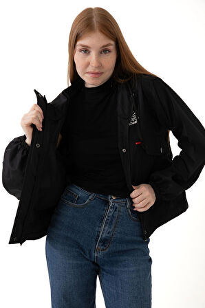 Kadın Taba Su Geçirmez Ve Rüzgara Dayanıklı Kapüşonlu Cepli Çıt Çıtlı Mevsimlik Yağmurluk