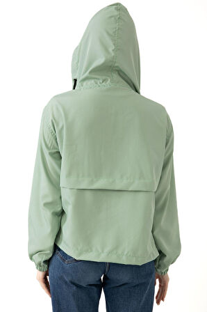 Kadın Taba Su Geçirmez Ve Rüzgara Dayanıklı Kapüşonlu Cepli Çıt Çıtlı Mevsimlik Yağmurluk