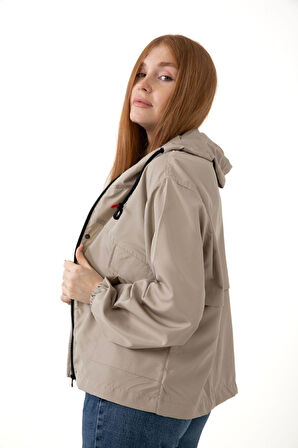 Kadın Taba Su Geçirmez Ve Rüzgara Dayanıklı Kapüşonlu Cepli Çıt Çıtlı Mevsimlik Yağmurluk