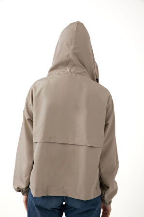 Kadın Taba Su Geçirmez Ve Rüzgara Dayanıklı Kapüşonlu Cepli Çıt Çıtlı Mevsimlik Yağmurluk