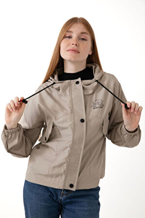 Kadın Taba Su Geçirmez Ve Rüzgara Dayanıklı Kapüşonlu Cepli Çıt Çıtlı Mevsimlik Yağmurluk