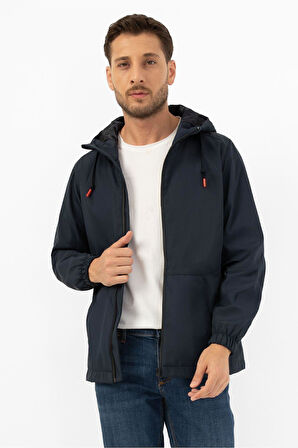 Erkek Taba Astarlı Kanguru Cepli Su ve Rüzgar Geçirmez Kapüşonlu Cepli Yağmurluk