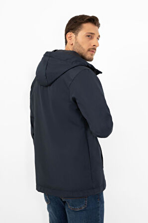 Erkek Taba Astarlı Kanguru Cepli Su ve Rüzgar Geçirmez Kapüşonlu Cepli Yağmurluk