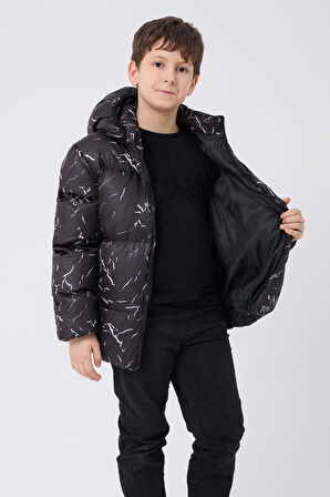 Erkek Çocuk Çıkabilir Kapüşonlu Su ve Rüzgar Geçirmez Cepli Kışlık Şişme Mont & Kaban & Parka