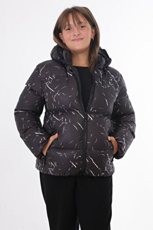 Kız Çocuk Çıkabilir Kapüşonlu Su ve Rüzgar Geçirmez Cepli Kışlık Şişme Mont & Kaban & Parka