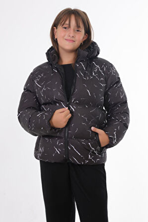 Kız Çocuk Çıkabilir Kapüşonlu Su ve Rüzgar Geçirmez Cepli Kışlık Şişme Mont & Kaban & Parka