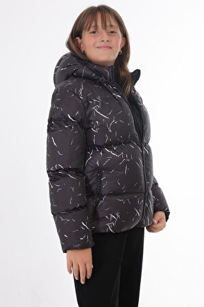 Kız Çocuk Çıkabilir Kapüşonlu Su ve Rüzgar Geçirmez Cepli Kışlık Şişme Mont & Kaban & Parka