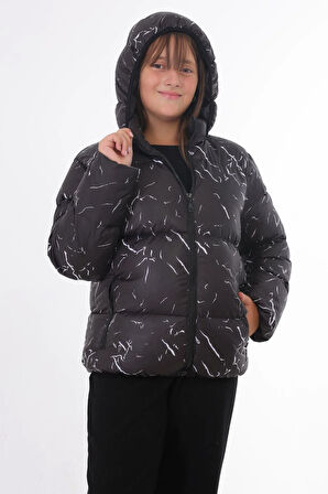 Kız Çocuk Çıkabilir Kapüşonlu Su ve Rüzgar Geçirmez Cepli Kışlık Şişme Mont & Kaban & Parka