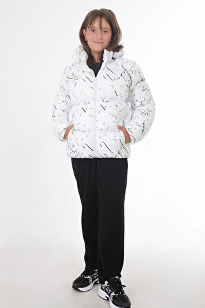 Kız Çocuk Çıkabilir Kapüşonlu Su ve Rüzgar Geçirmez Cepli Kışlık Şişme Mont & Kaban & Parka