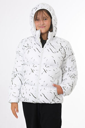 Kız Çocuk Çıkabilir Kapüşonlu Su ve Rüzgar Geçirmez Cepli Kışlık Şişme Mont & Kaban & Parka