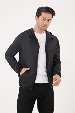 Erkek Kapüşonlu Su ve Rüzgar Geçirmez Cepli Astarlı Oversize Yağmurluk