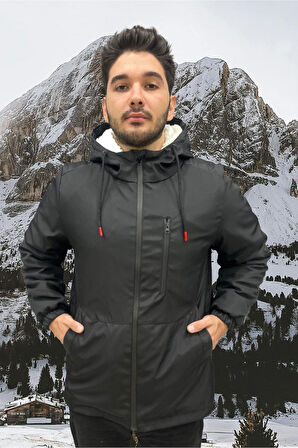 Erkek Kürklü Su Ve Rüzgar Geçirmez Kapüşonlu Kışlık Mont & Kaban & Parka