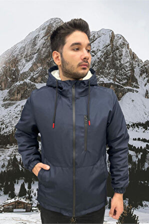 Erkek Kürklü Su Ve Rüzgar Geçirmez Kapüşonlu Kışlık Mont & Kaban & Parka
